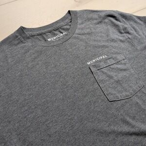 Municipal Tee T Shirt Mens Large Pocket Heather Gray Performance Stretch Gym Run